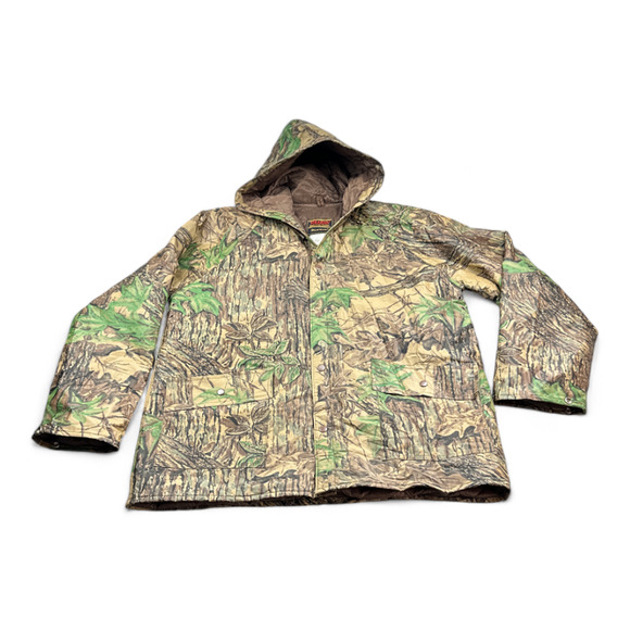 Vintage Stearns Jacket Adult LARGE Brown Camouflage Raincoat Dry Wear Hunting - Picture 1 of 11